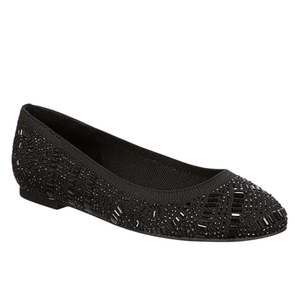 Thalia Sodi Black Beaded Embellished‎ Slip-On Ballet Flats Dress Shoes Size 7.5M